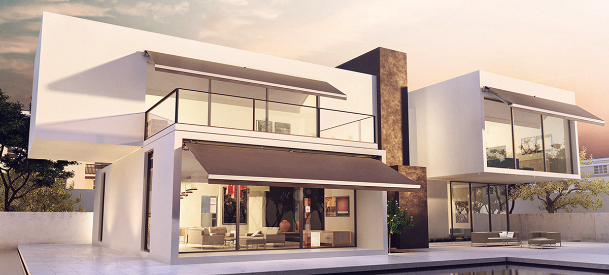 Marques de toiles pour stores - Sélection de toiles de qualité Toiles acryliques haut de gamme Dickson, maison avec stores bannes