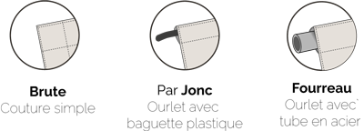 Options de finitions pour une toile de store Options de finitions pour une toile de store